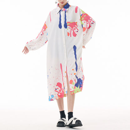 【ワンピース】春 秋 夏 レトロ プリント ルーズ 長袖 ワンピース 【SHシリーズ】