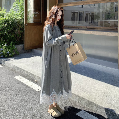 【ワンピース】 カジュアル ゆったり スウィート 若見え  レース チェック 長袖ワンピース【JZシリーズ】【SHシリーズ】