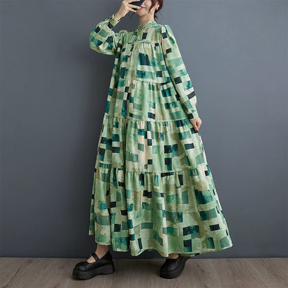 【ワンピース】大きいサイズ 春秋 ファッショナブル シフォン花柄 長袖ワンピース ゆったり 韓国風 ロング丈【SHシリーズ】