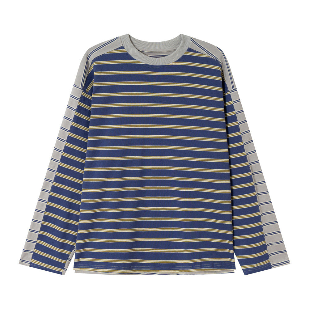 【トップス】レトロ配色ストライプロンT ユニセックス レディース 長袖Tシャツ デザインカットソー 春コーデ【FCシリーズ】