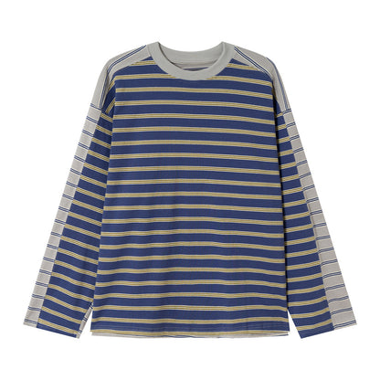 【トップス】レトロ配色ストライプロンT ユニセックス レディース 長袖Tシャツ デザインカットソー 春コーデ【FCシリーズ】