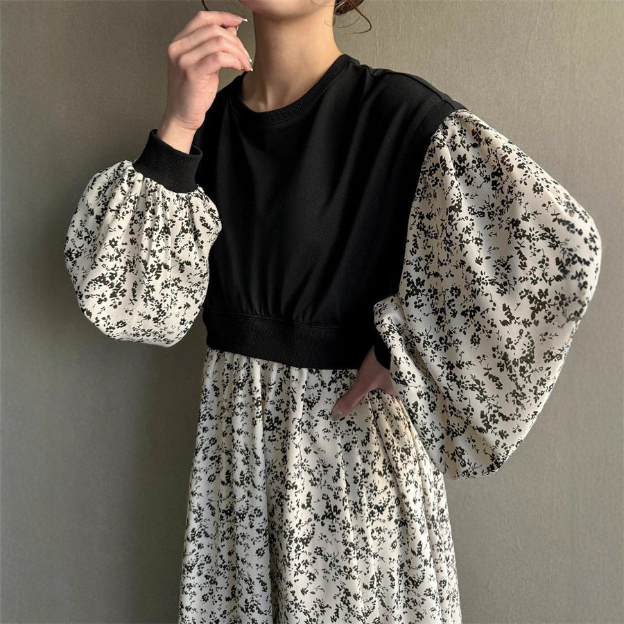 【ワンピース】春 秋 冬 切り替え シフォン ロング 長袖 ワンピース 【JZシリーズ】