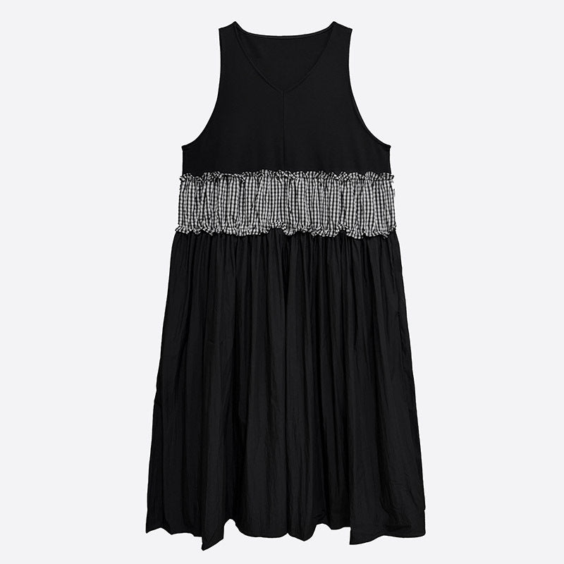 【ワンピース】春 秋 冬 Vネック チェック柄 配色 ロングノースリーブ ワンピース 【AHシリーズ】