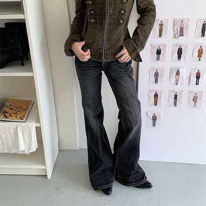 【ボトムス】ウォッシュ加工フレアデニム レディース 春秋新作 ブラック ヴィンテージ風 美脚見え【FCシリーズ】