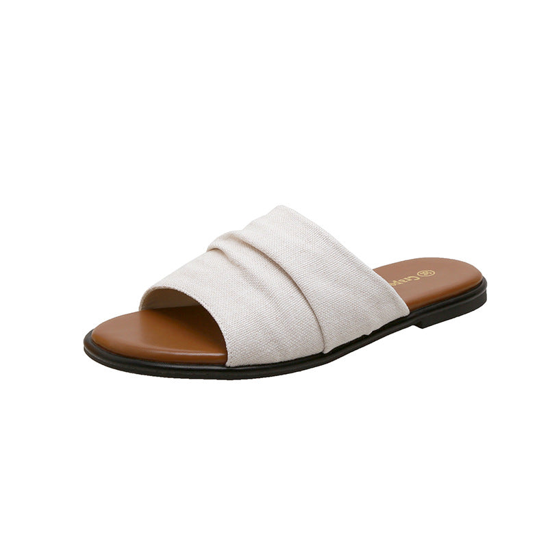 【シューズ】夏新作 リゾート風 ビーチアラン 細かいシワ デザイン フラットサンダル レディース 外履き用