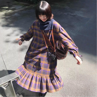 【ワンピース】フリル切替 春 秋 冬 袖口ワイドリボン ゆったりHラインワンピース 【JZシリーズ】