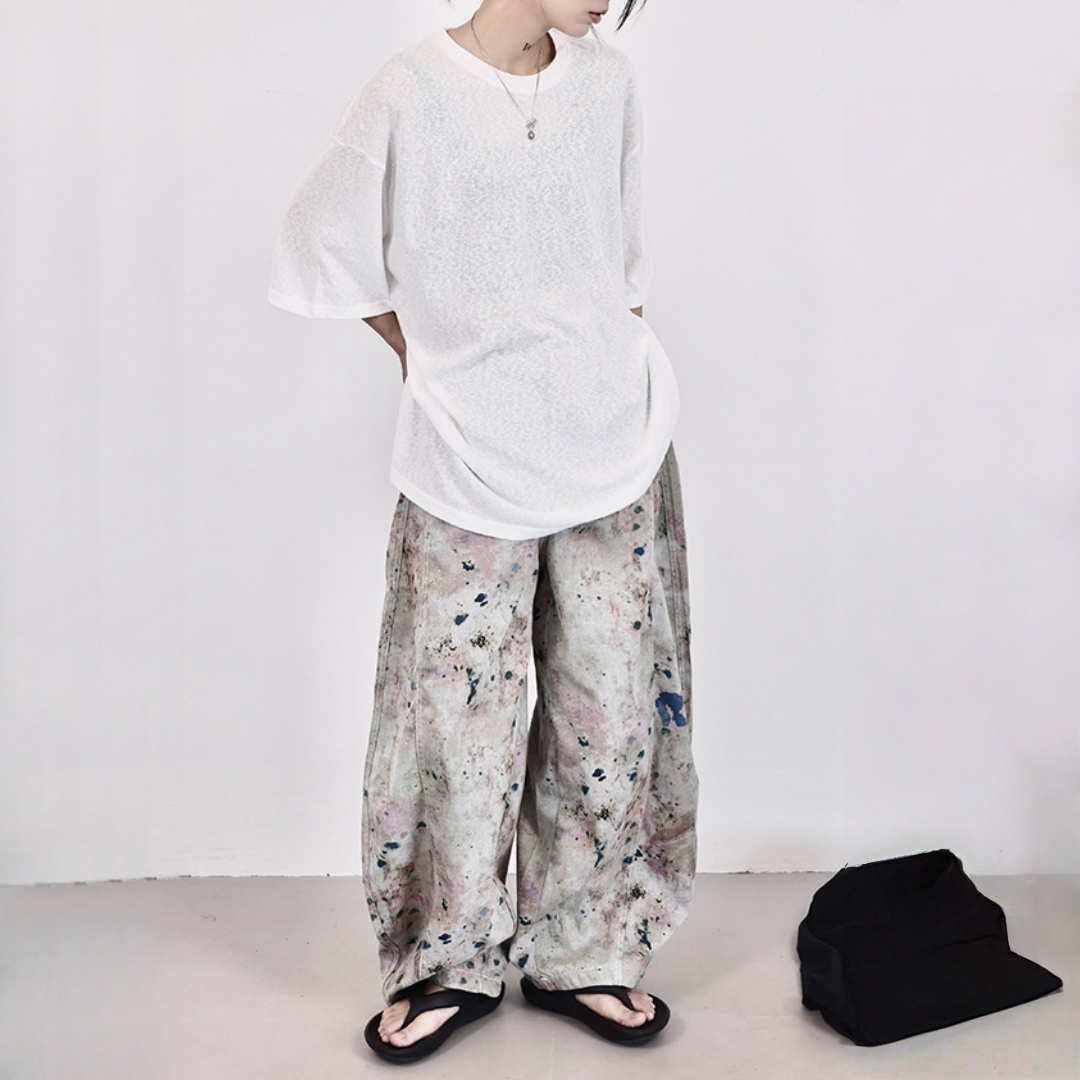 【ボトムス】夏 ムラ染め セーバーパンツ風 	デニム  バナナパンツ 【SHシリーズ】