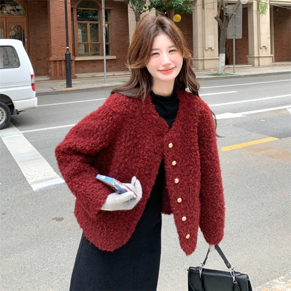 【アウター】ふわモコ 🎄 韓国風デザイン 冬新作コート  アンゴラ調ボアジャケット【JZシリーズ】