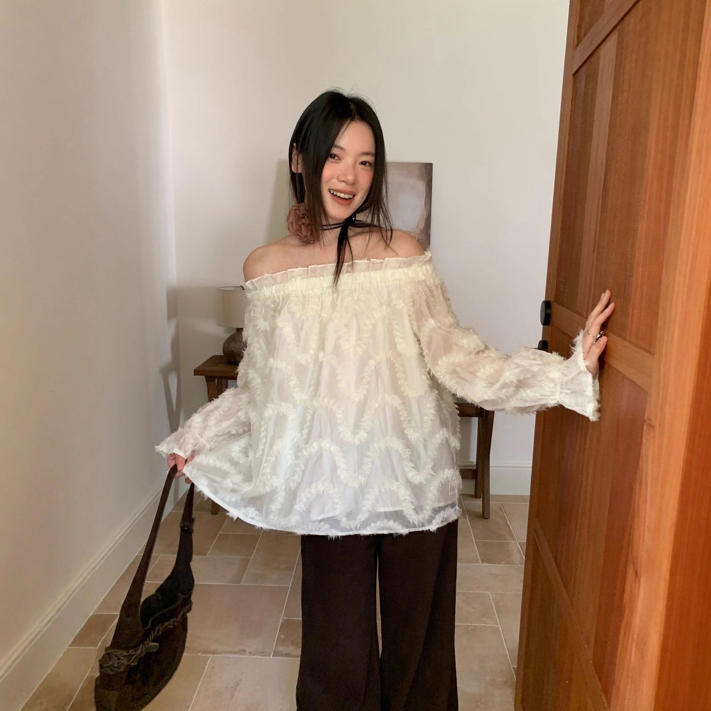 【トップス】春 秋 冬 起毛加工 オフショルダー 若々しい印象 シャツ 【JZシリーズ】