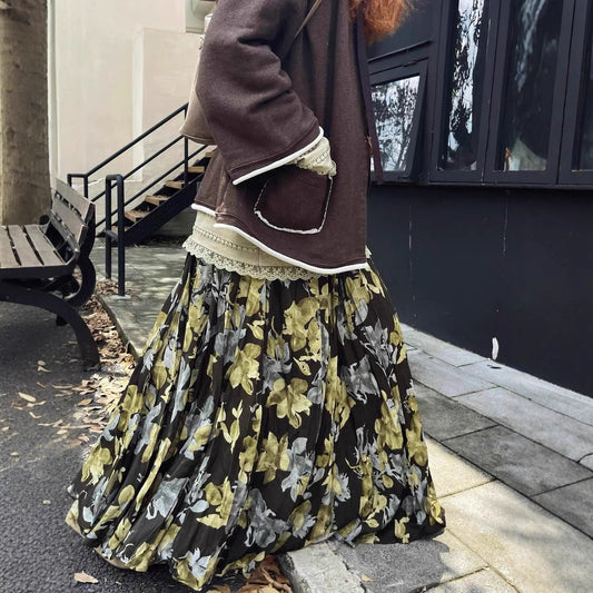 【ボトムス】春 秋 冬 ヴィンテージ風 雰囲気たっぷり 花柄スカート  【SHシリーズ】