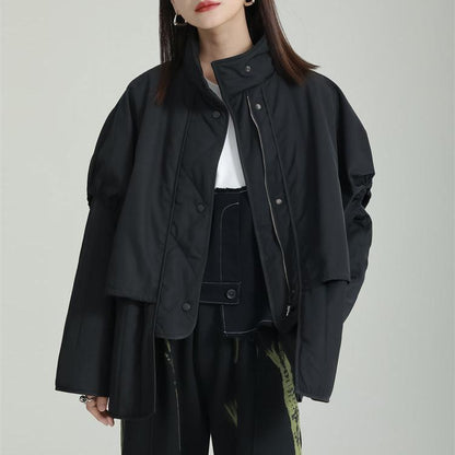 【24AW】【15～20日内発送】【アウター】ゆったり スタンドネック フェイクレイヤード 綿入れコート【AHシリーズ】