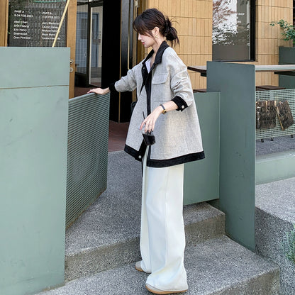 【アウター】レトロ 配色 切り替え カジュアル シャツジャケット レディース 春秋 ゆったり 【JZシリーズ】【SNシリーズ】