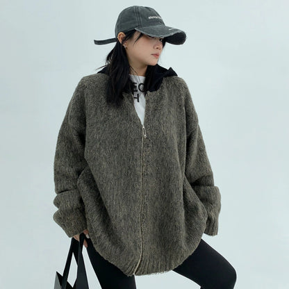 【24AW】【15～20日内発送】【アウター】高級感 配色 厚い保温 ニットセーター ジャケット【FCシリーズ】