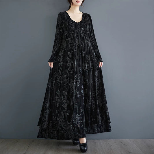 【60%OFF⭐️早い者勝ち】【ワンピース】レトロ ダークチャイナ風 ノースリーブワンピース チャイナボタン ブラック ミディ丈 レディース ロングドレス【SHシリーズ】