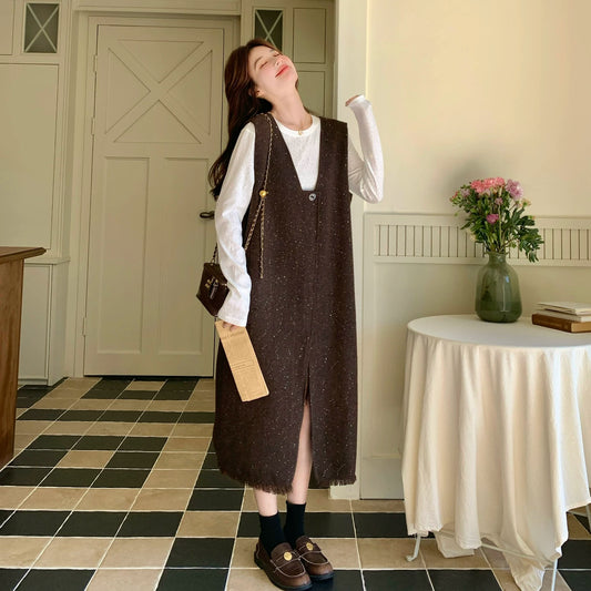 【セットアップ】 フレンチテイスト ノースリーブワンピース × インナー 高級感 2点セット【JZシリーズ】