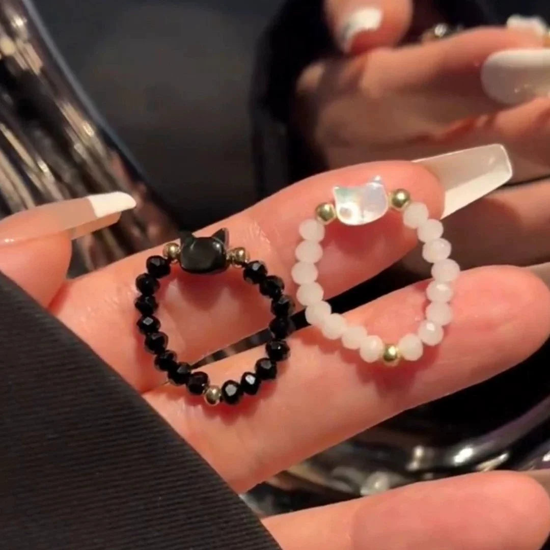 【🎁 B2G1｜先行スタート！】【グッズ】黒白ネコ レジン リング レディース カップル ペア 小众 可愛い 学生 ギフト