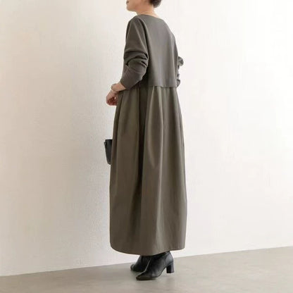 期間限定🍂60%OFF【ワンピース】ラウンドネックデザイン切替ワンピース レディース 秋冬新作 ゆったり ロング丈【JZシリーズ】
