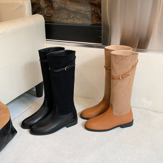 【シューズ】🍂キャラメルブラウン ベルト付きヴィンテージ風ハイカットウエスタンブーツ💫スエードラウンドトゥ レディース