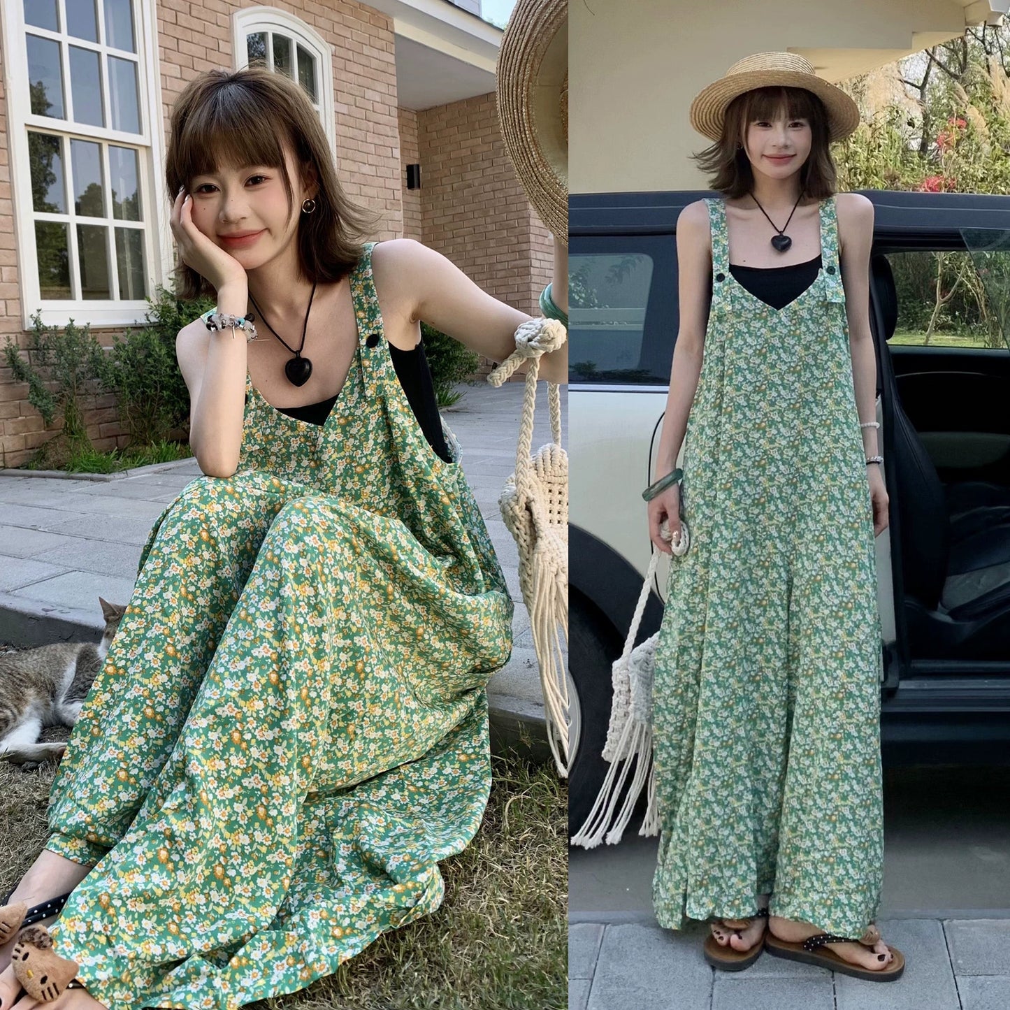 🌟売り切れ続出中【ボトムス】夏新作 ナチュラルな抜け感 翡翠グリーン オーバーサイズサロペットパンツ オールインワン【SHシリーズ】