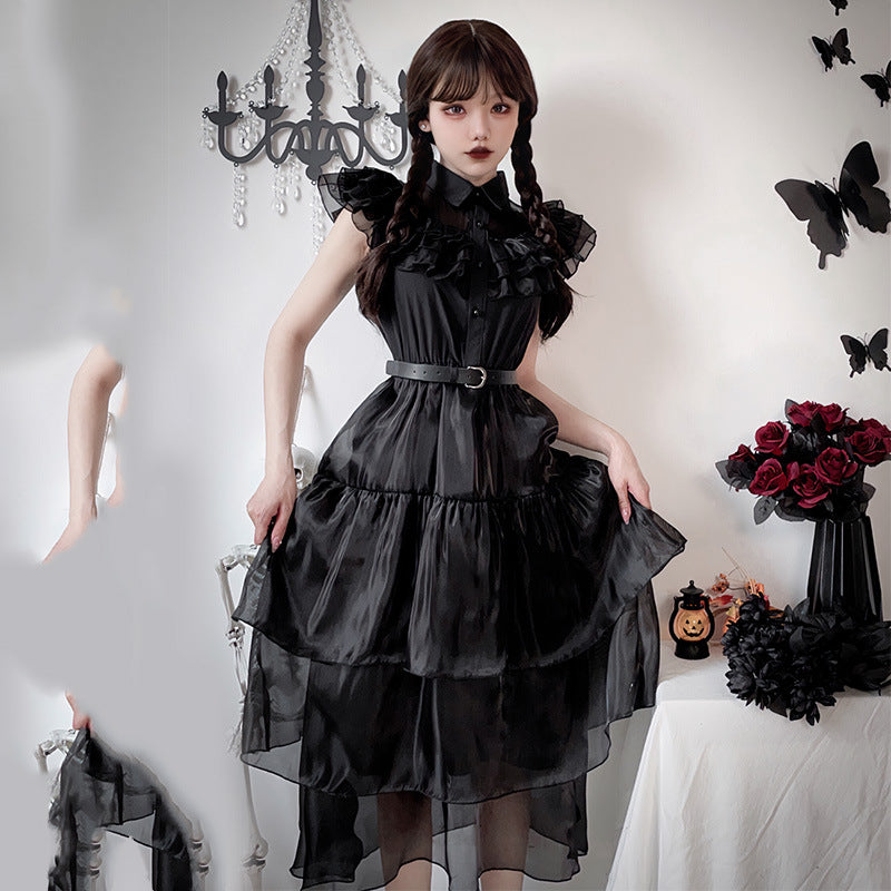 【ハロウィン】 コスプレ 悪魔 魔女 暗黒系 レース  ウィンズデイ ヴァンパイア ワンピース レディース