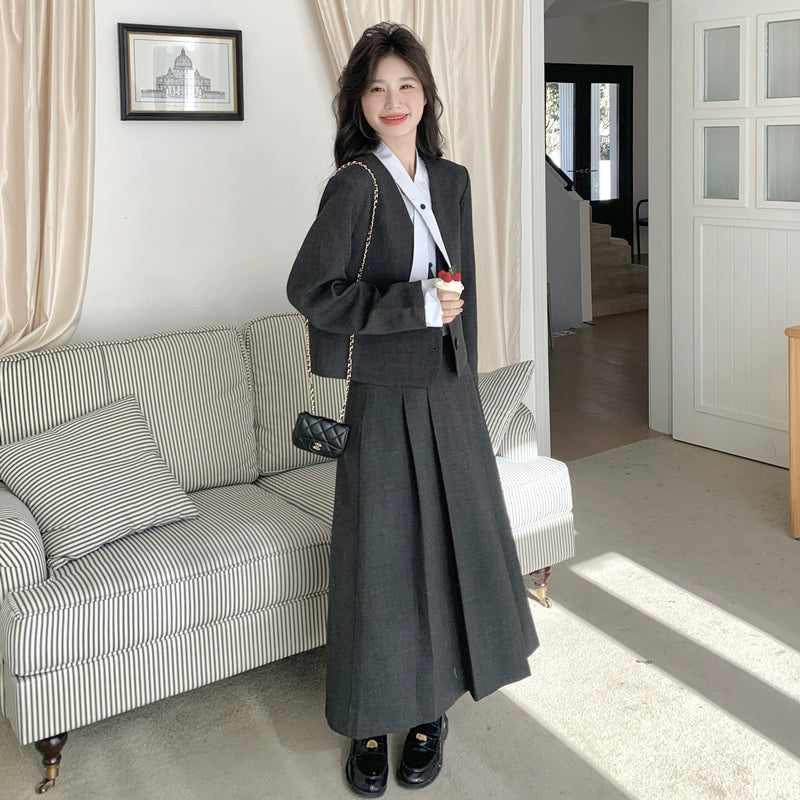 【セットアップ】大人可愛い 高級感 シャネル風 フェイクレイヤード 気質よい 2点セット【JZシリーズ】