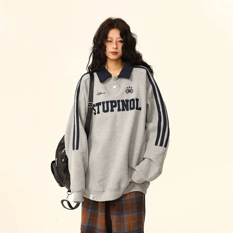 【トップス】ヴィンテージ ポロカラー スウェット レディース ゆったり カジュアル ユニセックスペアコーデ パーカー【FCシリーズ】