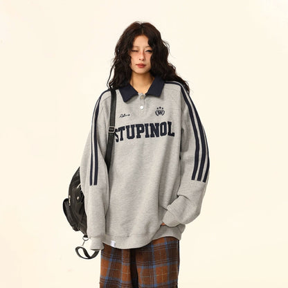 【トップス】ヴィンテージ ポロカラー スウェット レディース ゆったり カジュアル ユニセックスペアコーデ パーカー【FCシリーズ】