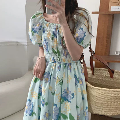 【ワンピース】大人フェミニン 花柄オフショルワンピース レディース 2WAY着用 パフ袖 くしゅくしゅデザイン 細見え 夏コーデ【SHシリーズ】