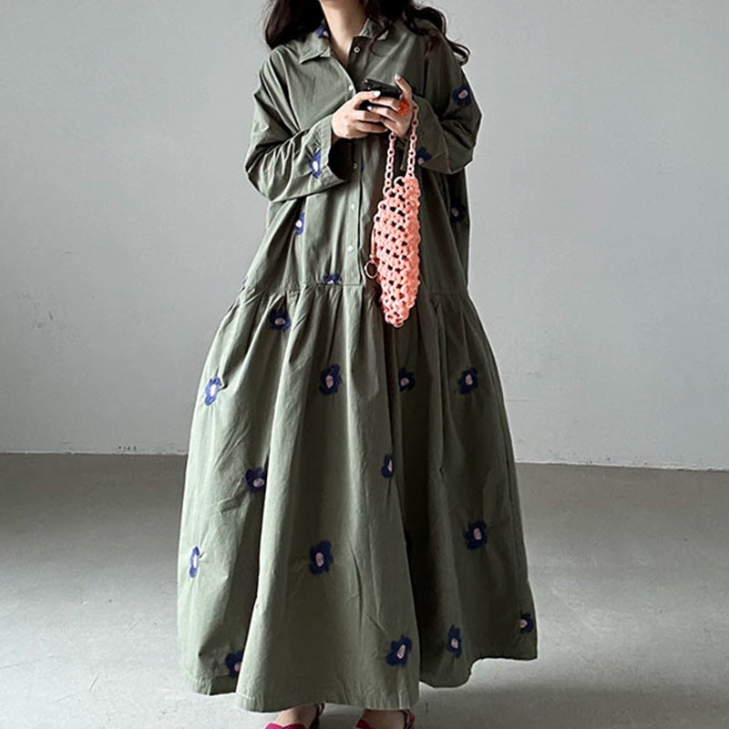 【24AW】【10-15日内発送】【ワンピース】プリント 切り替え シャツ 長袖 ワンピース