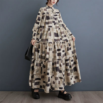 【ワンピース】大きいサイズ 春秋 ファッショナブル シフォン花柄 長袖ワンピース ゆったり 韓国風 ロング丈【SHシリーズ】