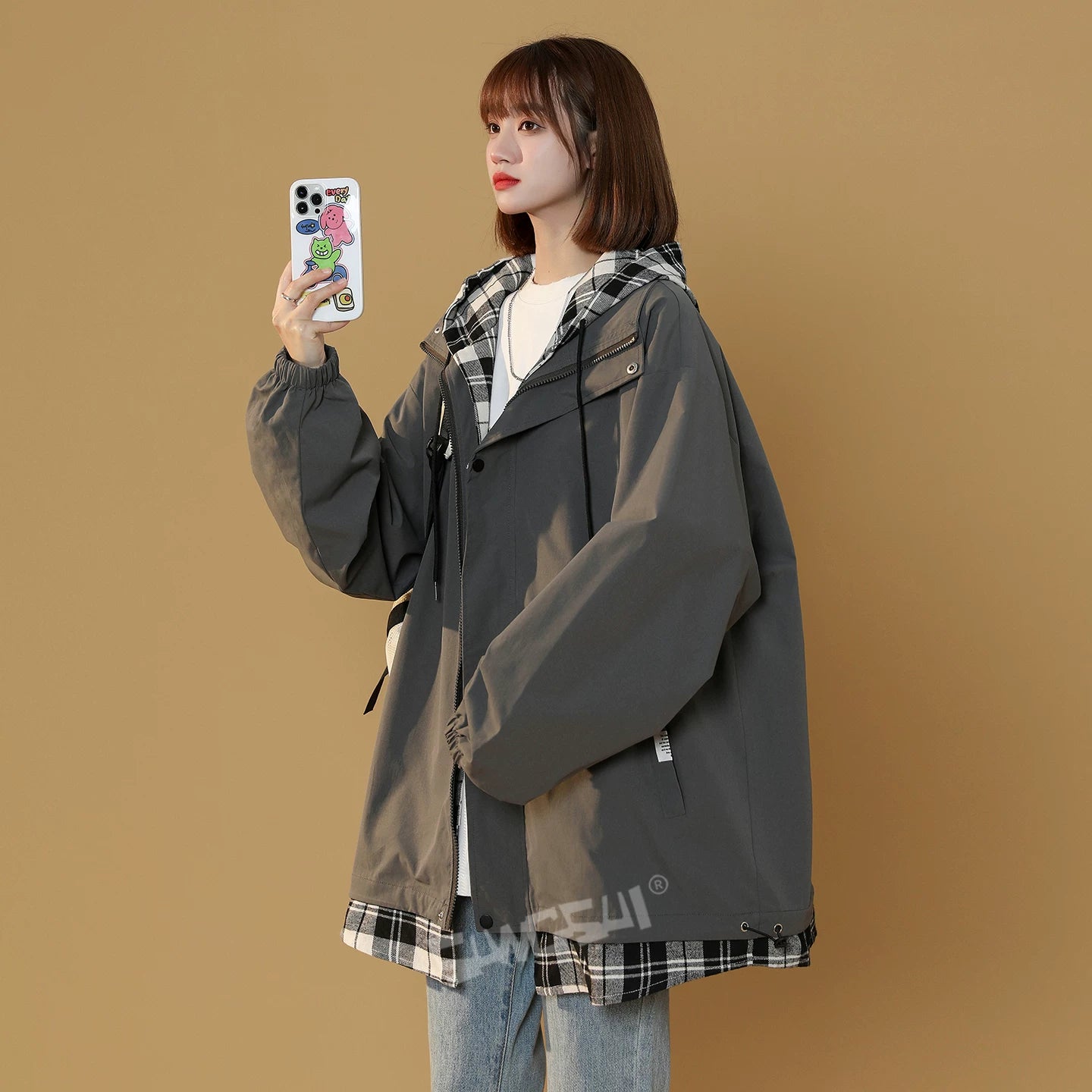 【アウター】レイヤード風 ゆったり 配色 ジップアップ スポーツ ジャケット レディース【FCシリーズ】