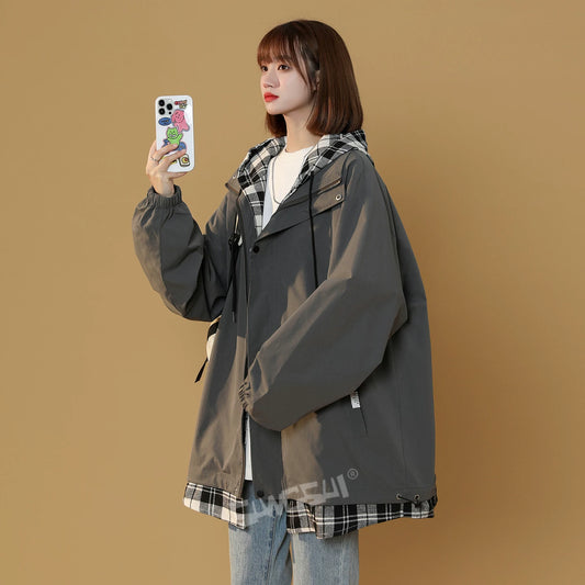 【アウター】レイヤード風 ゆったり 配色 ジップアップ スポーツ ジャケット レディース【FCシリーズ】