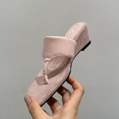 【シューズ】フレンチ厚底トングサンダル ヒョウ柄 夏スカート対応 ウェッジヒール