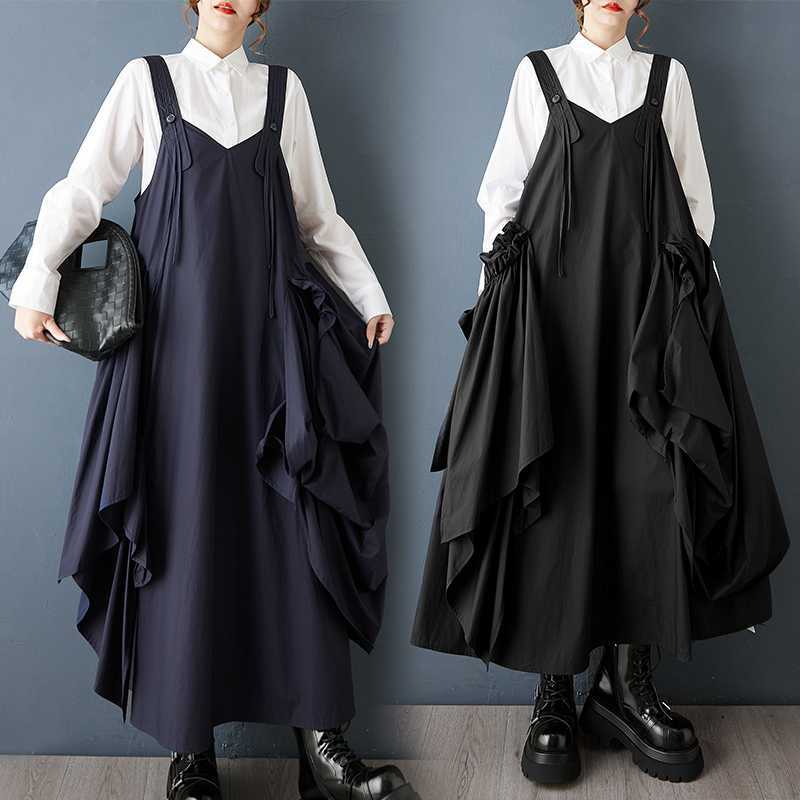 【ワンピース】ダーク系 ギャザー 春 秋 冬 ジャンパースカート 【AHシリーズ】