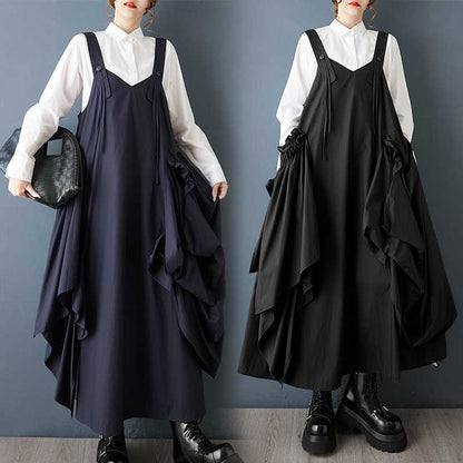 【ワンピース】ダーク系 ギャザー 春 秋 冬 ジャンパースカート 【AHシリーズ】