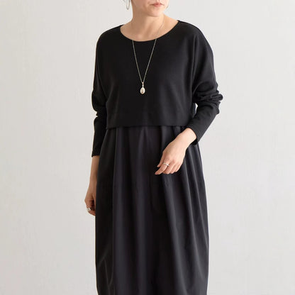 期間限定🍂60%OFF【ワンピース】ラウンドネックデザイン切替ワンピース レディース 秋冬新作 ゆったり ロング丈【JZシリーズ】