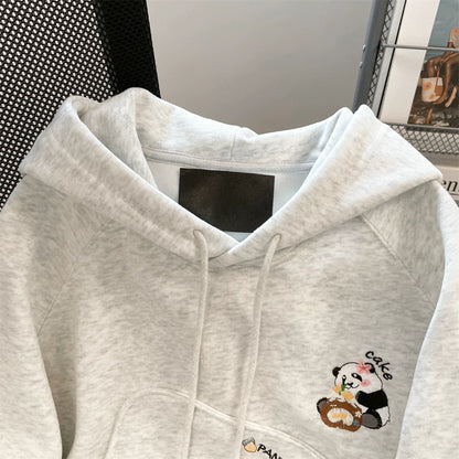 【トップス】韓国風 カレッジテイスト 🐼パンダ刺繍 裏起毛 厚手 フード付きスウェット レディース 冬 Panda【FCシリーズ】