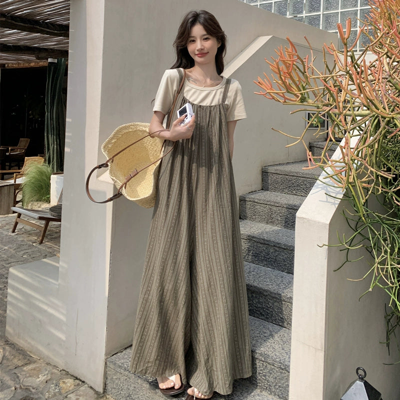 【ボトムス】夏新作 大人フェミニン ゆったりシルエット 体型カバー カジュアルオールインワン【SHシリーズ】