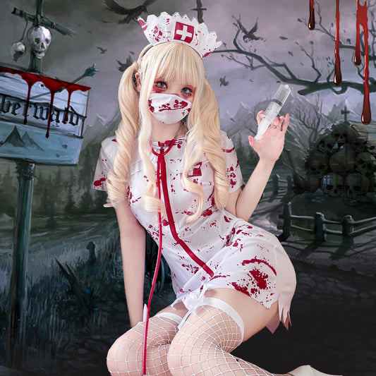【ハロウィン】大人用 コスチューム Mary Nurse ホラー ブラッド ゾンビ ドクター ナース ワンピース パフォーマンス衣装 レディース