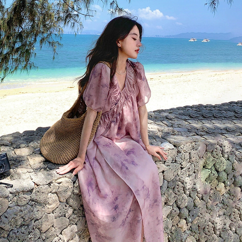 【ワンピース】フレンチ風 夏 優しい ラフなリゾート風 半袖ワンピース【SHシリーズ】