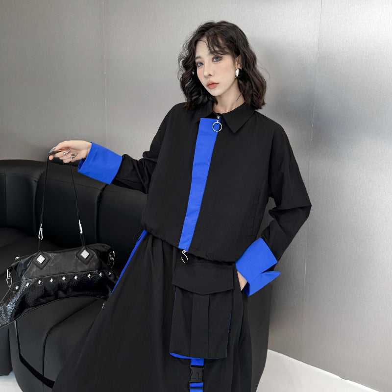 2点セット！【セットアップ】モードデザイン 配色切替 ショートトップス＋ウエストゴム スカート 上下セット レディース 春秋【AHシリーズ】