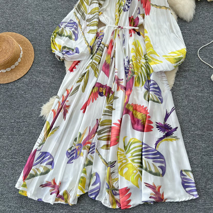 【ワンピース】前開き バルーンスリーブ タック入り フレア 長袖 ワンピース 【SHシリーズ】