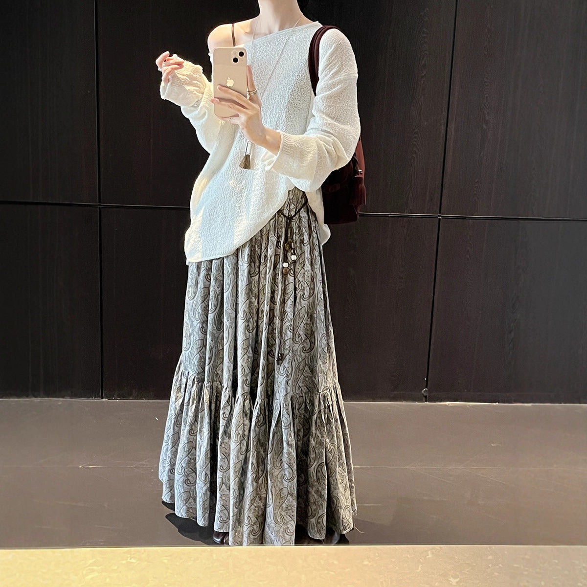 【ボトムス】秋新作 フレンチスタイル ペイズリー柄 切替え フレアスカート リゾート風 レディース コーディネート自在【SHシリーズ】