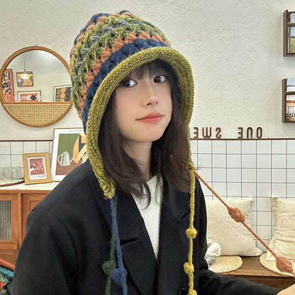 【グッズ】雰囲気 レインボー ニット帽 秋冬 手編み くすみ配色 ハット