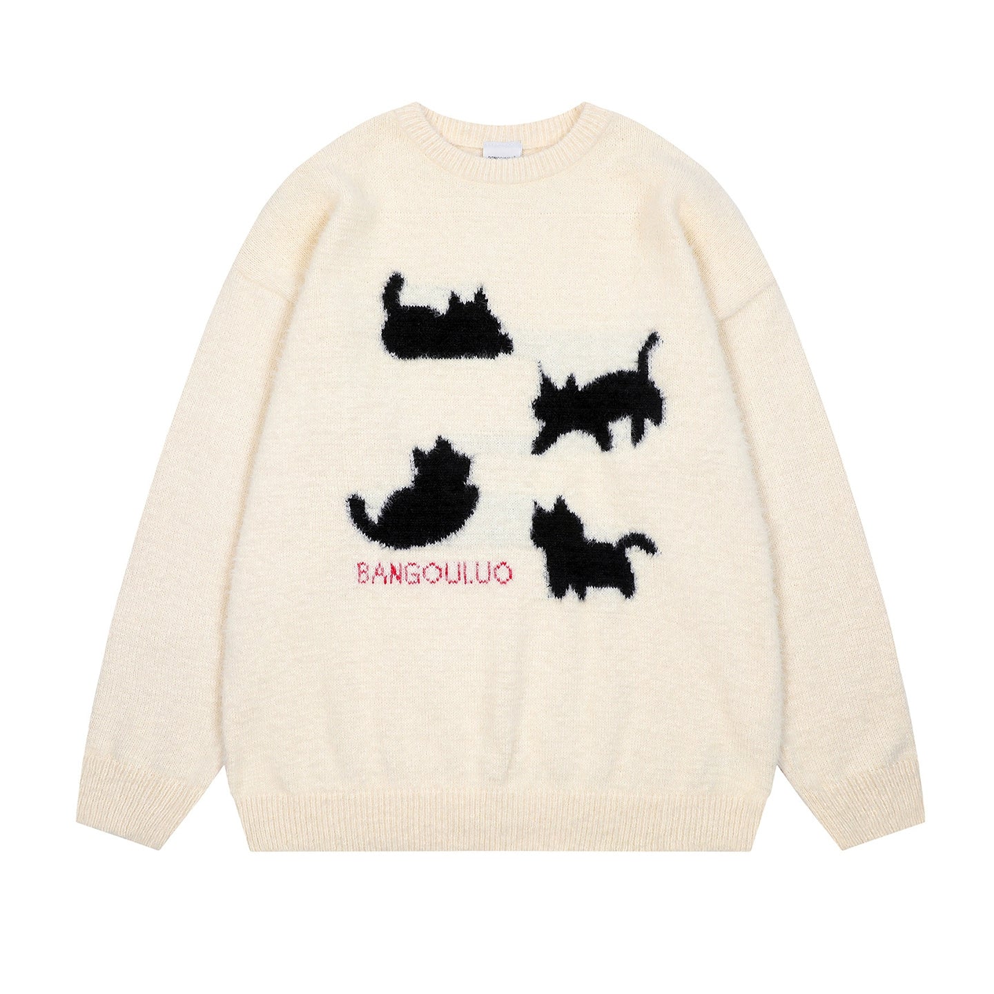 【トップス】💕ペア着用OK 🐾猫シルエット プルオーバーニット 秋冬 ユニセックス 【FCシリーズ】