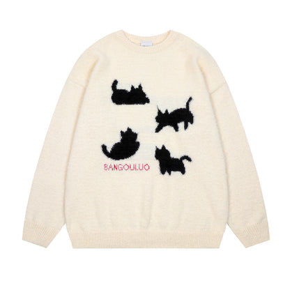 【トップス】💕ペア着用OK 🐾猫シルエット プルオーバーニット 秋冬 ユニセックス 【FCシリーズ】