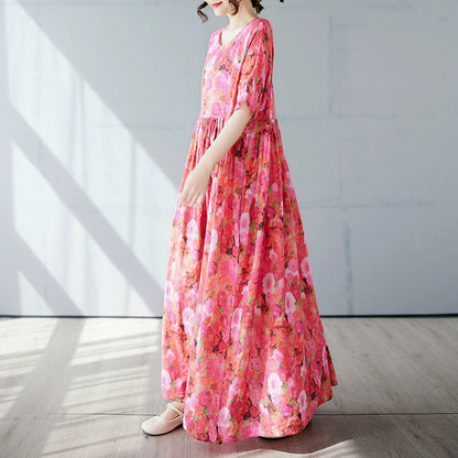 【ワンピース】レトロ 気質 花柄 細見え 半袖ワンピース【SHシリーズ】