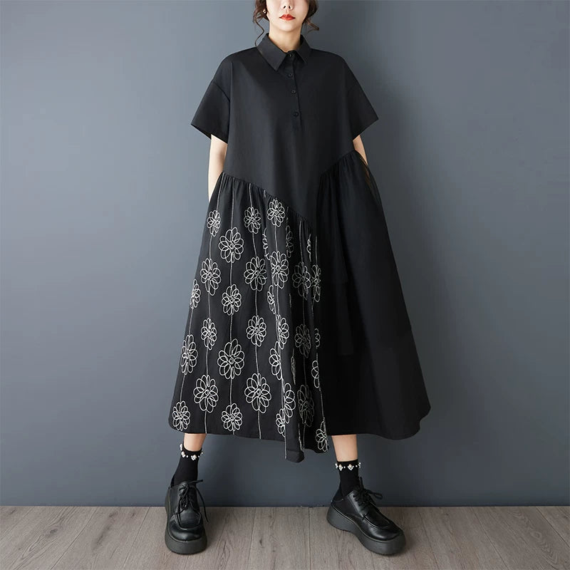 【ワンピース】春夏新作 レトロ ブラック 刺繍チュール切替 半袖ワンピース ルーズシルエット 着痩せ ロングワンピース
【SHシリーズ】