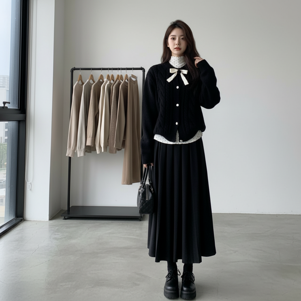 【セットアップ】春 秋 冬 ニット セーター + スカート 2点セット 【JZシリーズ】