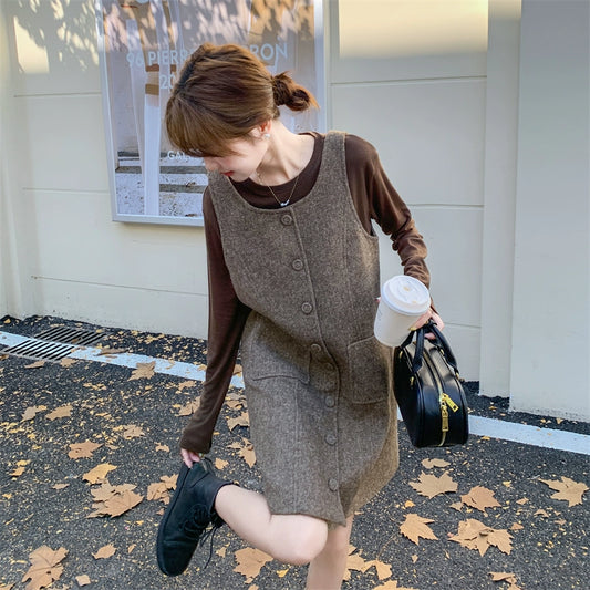 2点セット！【セットアップ】メラード ノースリーブ ウールワンピース レディース 秋冬新作 高級感 インナーワンピース【JZシリーズ】